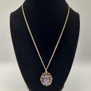 Vintage Gold Necklace with Blue Purple Pendant